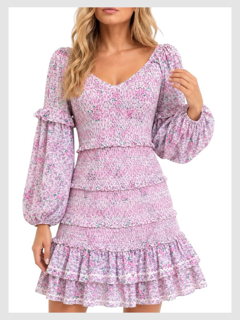 LoveShackFancy Ensley Mini Dress Candy Heart Pink Smocked Puff Sleeve S